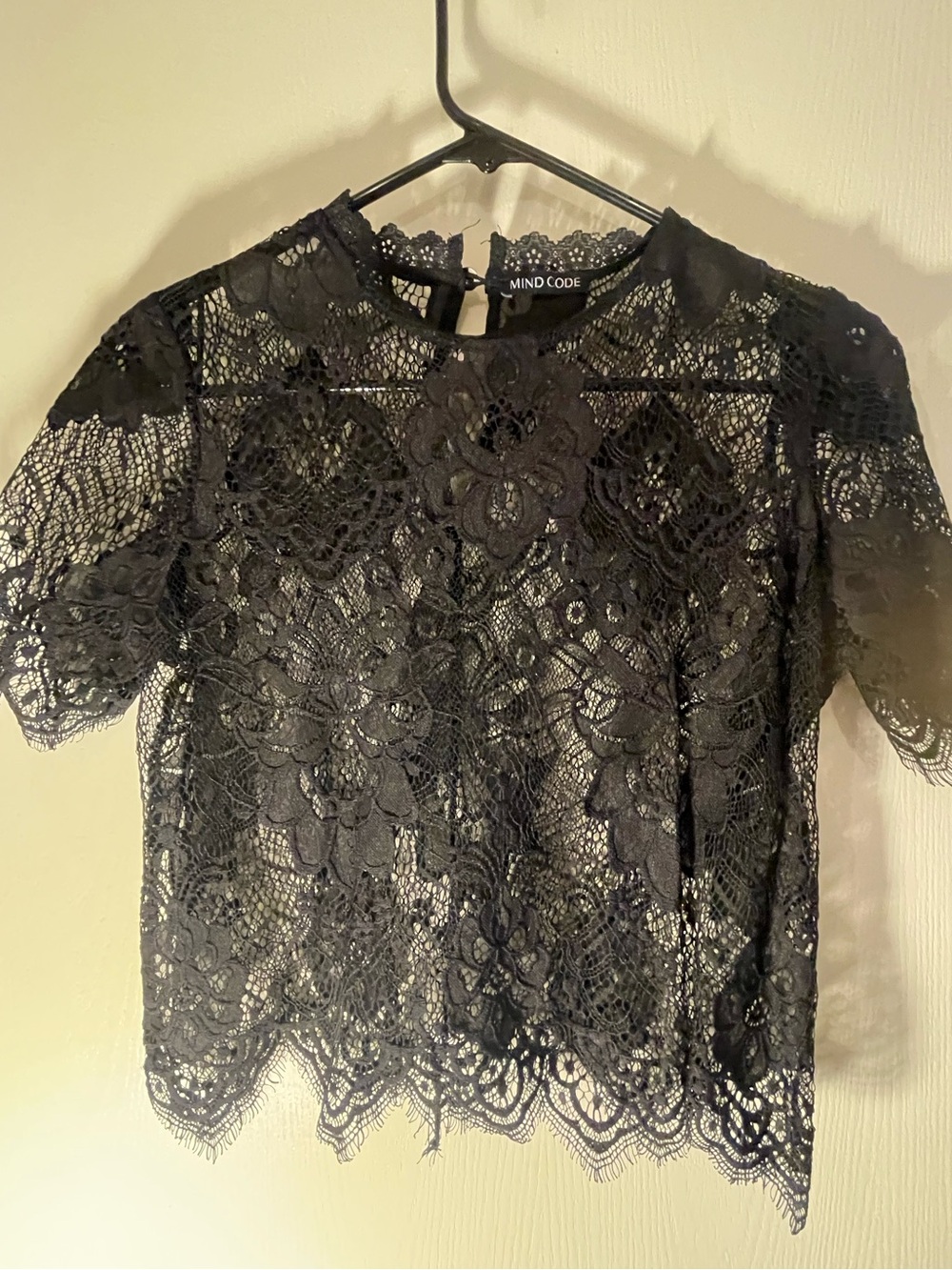 Mind Code Black Floral Lace Short Sleeve Blouse